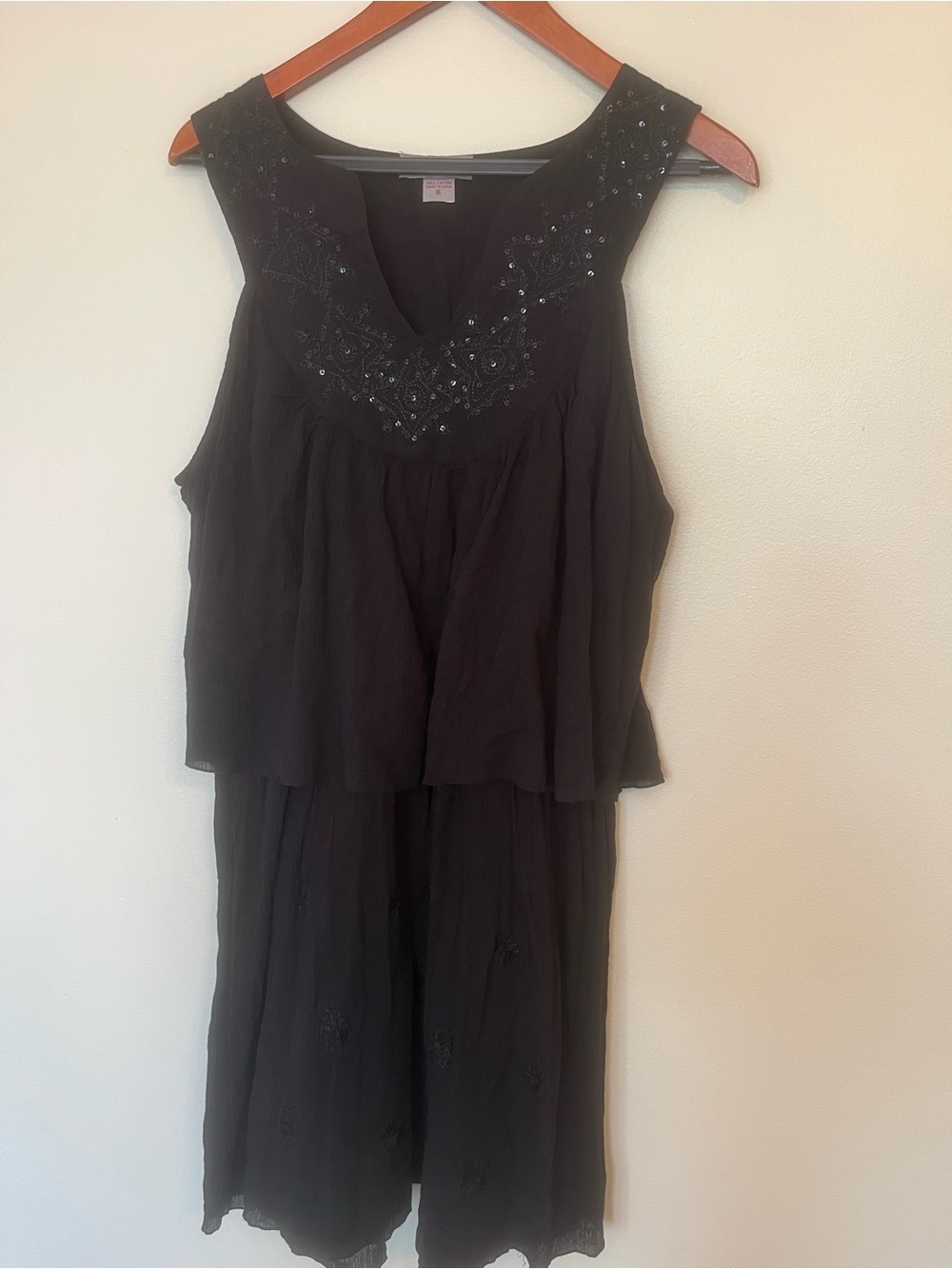 Sleeveless Black Embroidered V-Neck Women's Dress Whimsigoth 100% Cotton